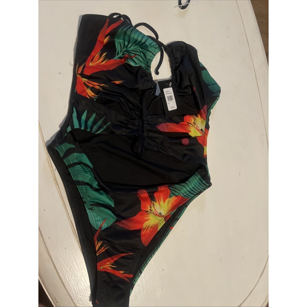 Frederick's Of Hollywood Cabarita‎ Paradise Print Cut Out One Piece Black Size M
